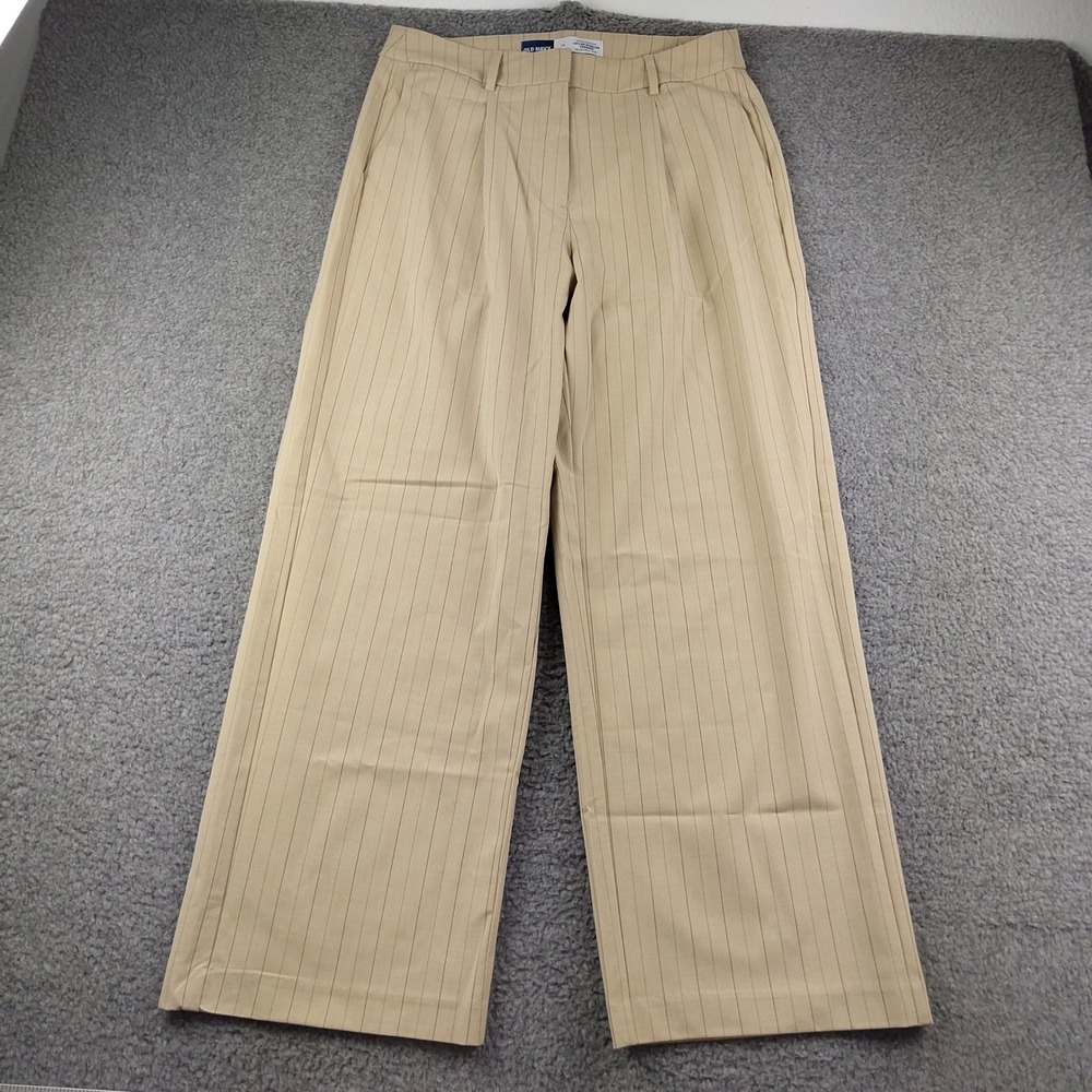 Old Navy Taylor Wide Leg Trouser Sz 10 Extra High-Rise Tan Pinstripe EUC